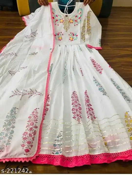 M to XXL, *Premium REYON sulv  beautiful anarkali paired up with dupatta   With colourful block prin uploaded by Online Ladies Dresses on 5/28/2024