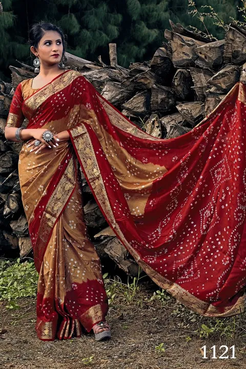 *New Bandhani Saree*

*D.No.1009*

🔥Fabric:- Art Silk With Zari Waving 
🔥Awesome Heavy Zari Waving uploaded by Maa Arbuda saree on 6/9/2023