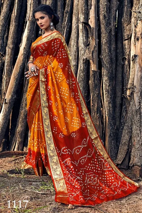 *New Bandhani Saree*

*D.No.1009*

🔥Fabric:- Art Silk With Zari Waving 
🔥Awesome Heavy Zari Waving uploaded by Maa Arbuda saree on 6/9/2023