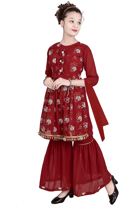 Stylish Floral Printed Ethnic Kurta Sharara & Dupatta Set For Girls uploaded by Rahima Garments on 6/9/2023