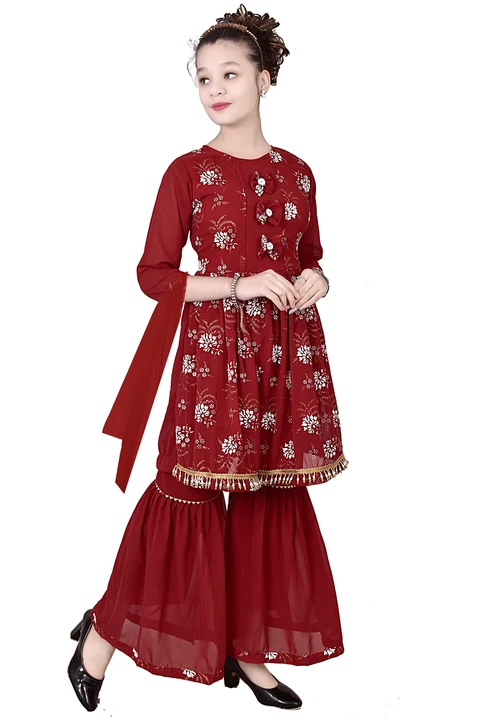 Stylish Floral Printed Ethnic Kurta Sharara & Dupatta Set For Girls uploaded by Rahima Garments on 6/9/2023