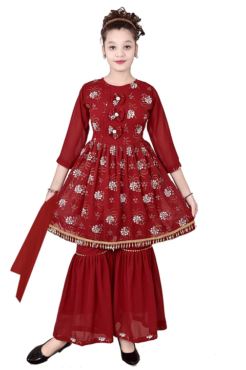 Stylish Floral Printed Ethnic Kurta Sharara & Dupatta Set For Girls uploaded by business on 6/9/2023