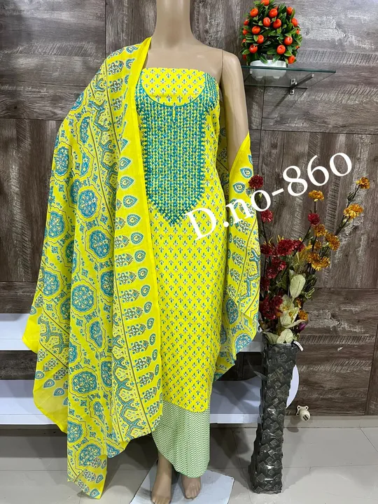 Parrot Yellow 💛 Beautiful Embroidery Neck Work Suits and dress material uploaded by Zuberiya Global on 6/9/2023
