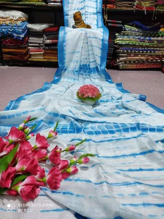 Cotton linen shibori printed saree  uploaded by business on 6/9/2023