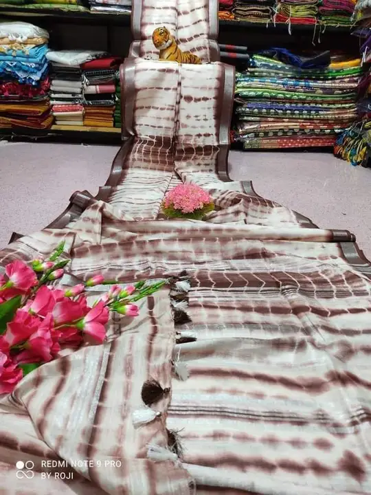 Cotton linen shibori printed saree  uploaded by SHADAB TEXTILE on 6/9/2023