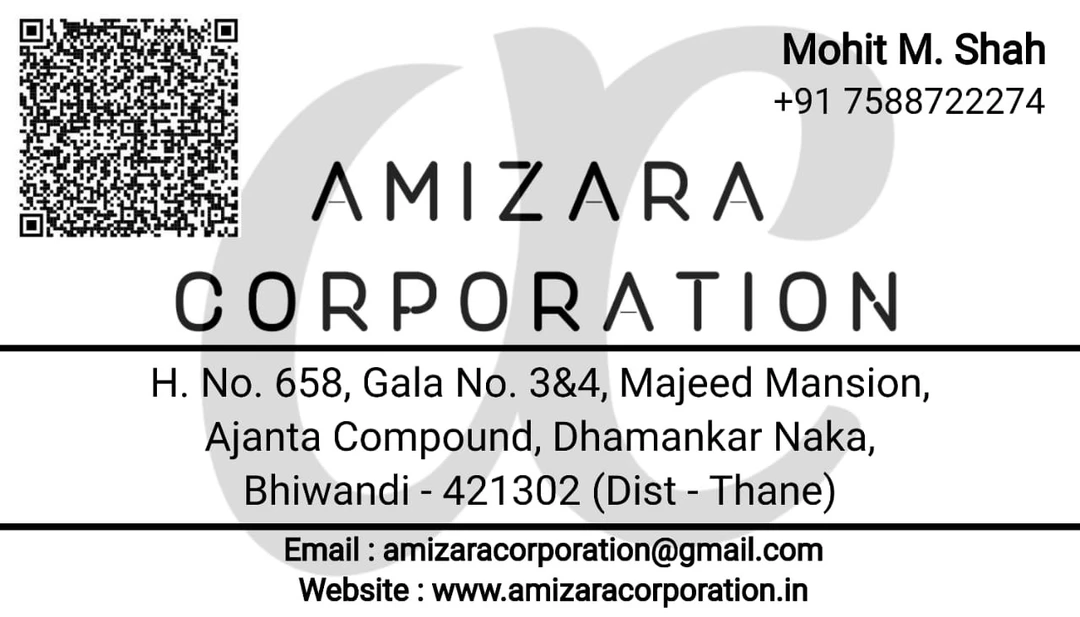 Visiting card store images of AMIZARA CORPORATION