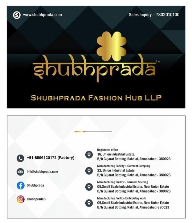 Visiting card store images of Shubhprada Fashion Hub LLP