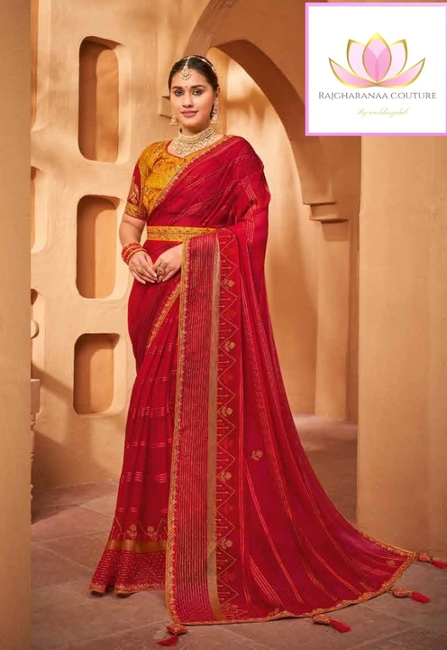 Post image Fancy fabric with embroidery borders heavey blouse saree