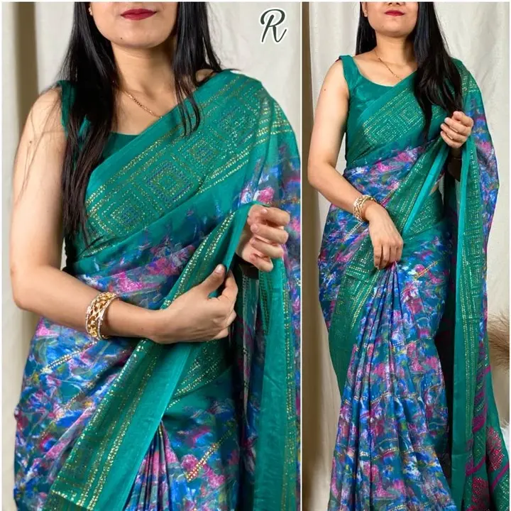 SAREE-Moss chiffon with running blouse uploaded by Tuber Enterprises on 6/10/2023