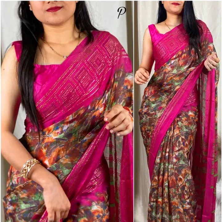 SAREE-Moss chiffon with running blouse uploaded by Tuber Enterprises on 6/10/2023
