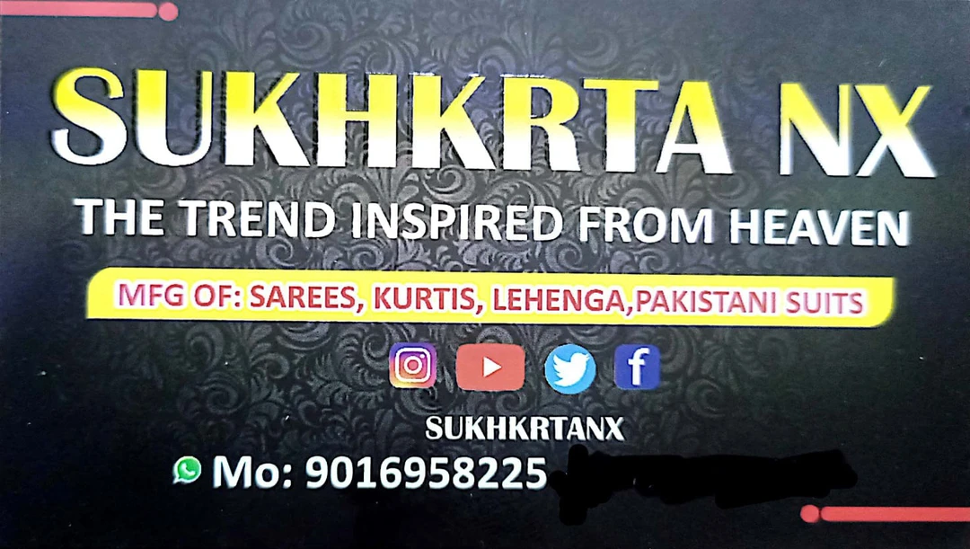 Visiting card store images of Sukhkrta clothing 
