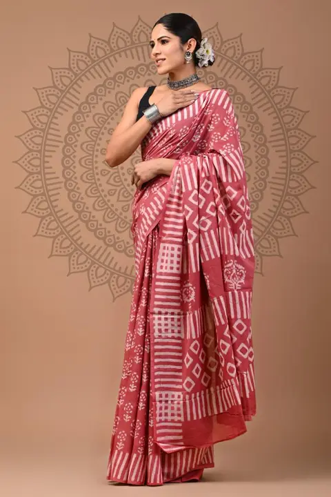 Bagru hand block printed cotton malmal saree soft fabric uploaded by @BAGRU_CRAFTS on 6/10/2023