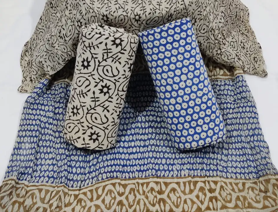Printed cotton suit with chiffon dupatta uploaded by @BAGRU_CRAFTS on 6/10/2023