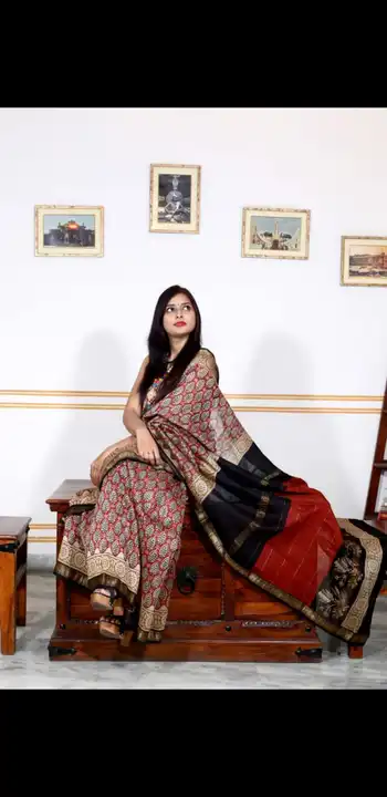 Bagru and block printed Maheshwari silk saree uploaded by @BAGRU_CRAFTS on 6/10/2023