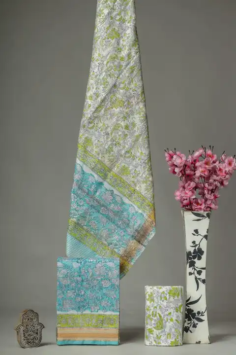 Hand block printed Maheshwari Silk suit uploaded by @BAGRU_CRAFTS on 6/10/2023