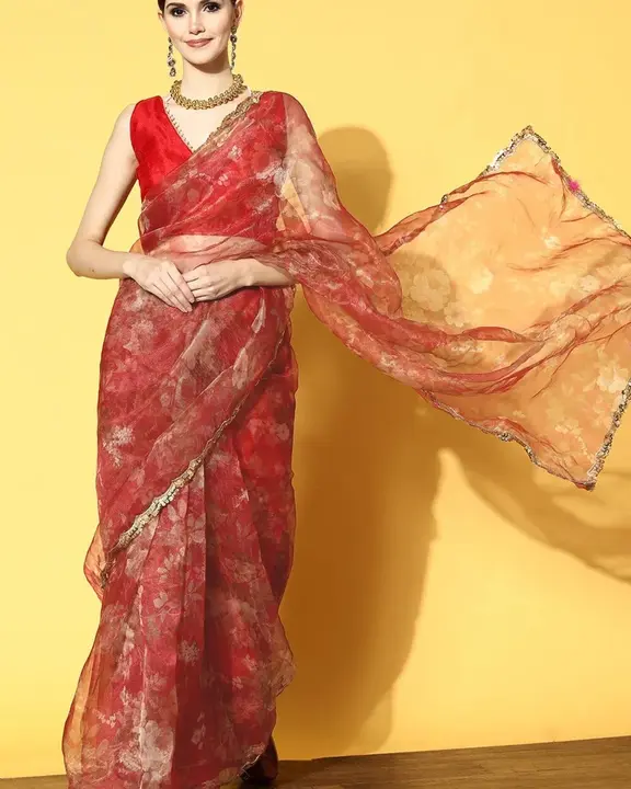 ORGANZA SAREE IN RED uploaded by Mukesh Saree Centre on 6/10/2023