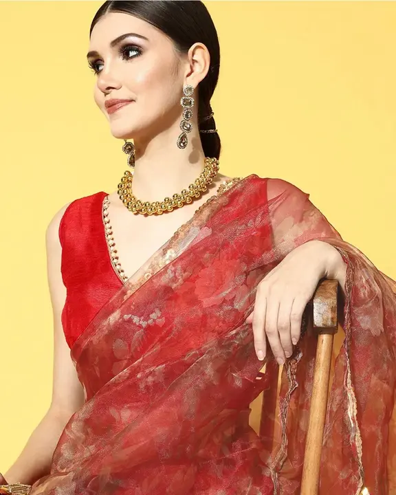 ORGANZA SAREE IN RED uploaded by Mukesh Saree Centre on 6/10/2023