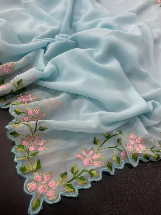 Navya beautiful sky colour embroidery work with blouse uploaded by Teeya Creation on 6/10/2023
