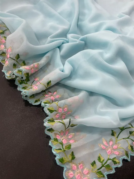Navya beautiful sky colour embroidery work with blouse uploaded by Teeya Creation on 6/10/2023