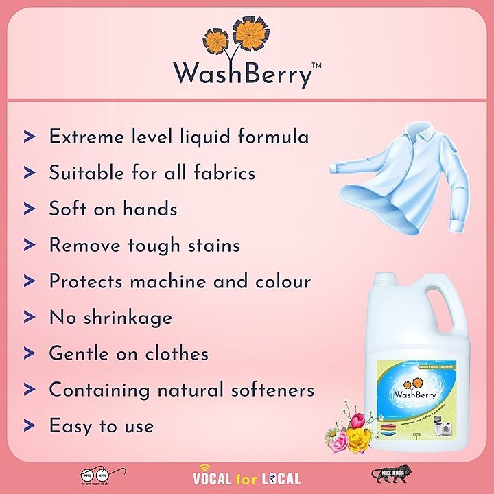 Regular Laundry Detergent Washing Liquid (5 Ltr.) uploaded by Washberry India on 7/14/2020