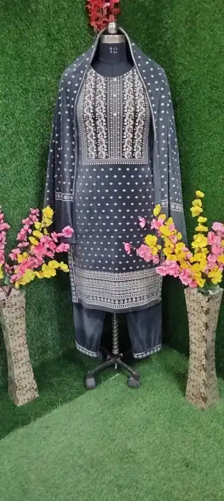 Super soft imported fabric fabr three piece kurti set ic  uploaded by Woolen dresses on 5/30/2024
