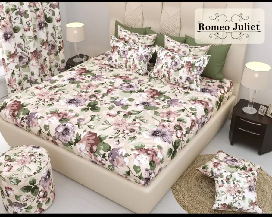 Post image *Romeo Juliet*

*King size Cotton print Bedsheet with 2 pillow Covers*

*Size*-108 By 108 inch

*Pillow cover size*-18 By 28 inch

*Fabric*-Twill Cotton

*Fast color*