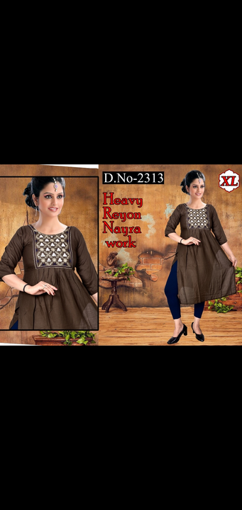 Naira cut kurtis fancy heavy reyon full half selevess uploaded by Radha Creation , Maira sales for Readymade items on 5/29/2024