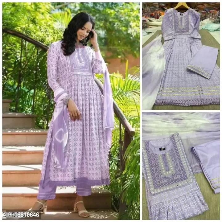 Post image 650 only 
Trendy Women Rayon Kurta, Bottom and Dupatta Set

Size: 
M
L
2XL

 Color:  Multicoloured

 Fabric:  Rayon

 Type:  Kurta, Bottom and Dupatta Set

 Style:  Self Design

 Occasion:  Casual

 Pack Of:  Single 

Trendy Women Rayon Kurta, Bottom and Dupatta Set