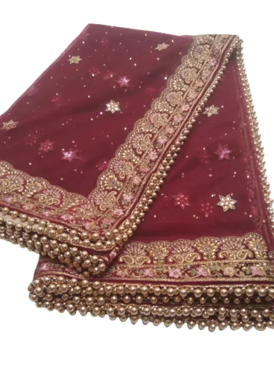 Mamta collection wedding Bridal Maroon Net Dupatta With Embroidery Border (Stone work, 2.25m) uploaded by business on 6/11/2023