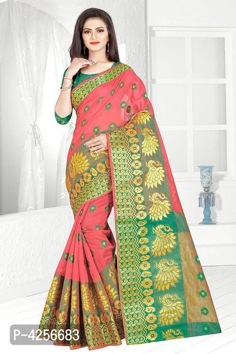 Banarasi cotton blend saree with blouse piece  uploaded by Omasmmart on 6/12/2023