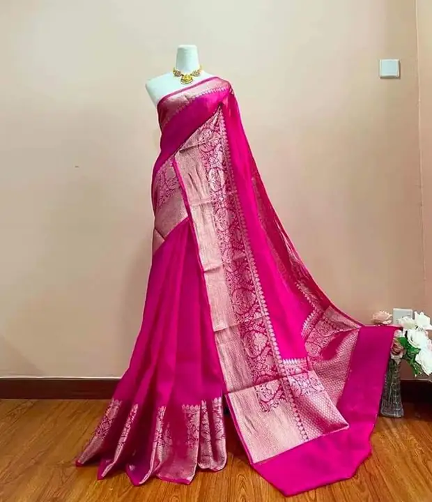 Linen by linen banarasi silk saree  uploaded by Vina Handloom on 6/12/2023