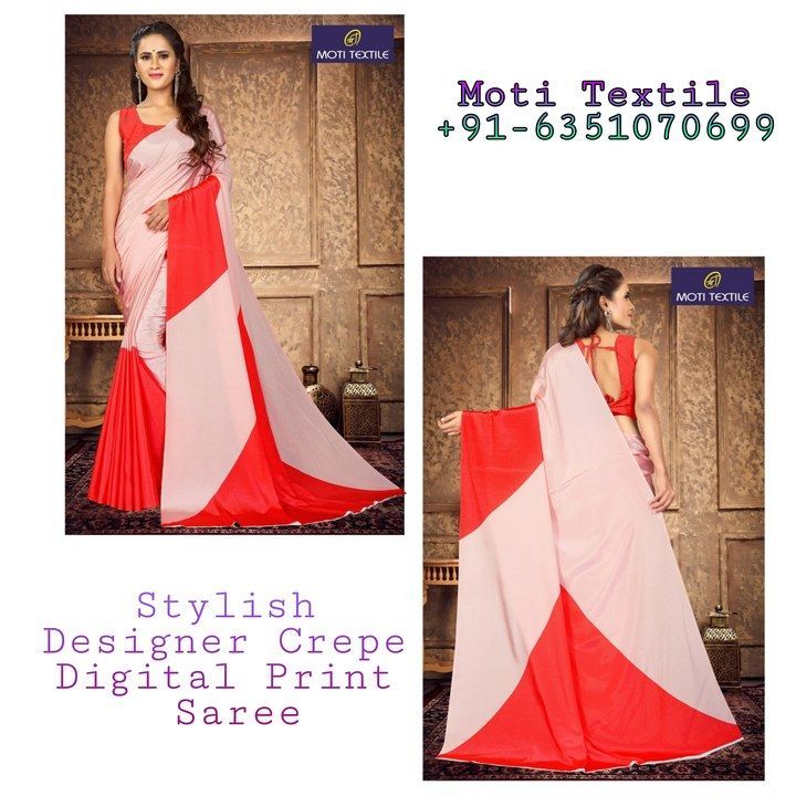 Bollywood Style Crepe Digital Print Saree uploaded by business on 3/13/2021