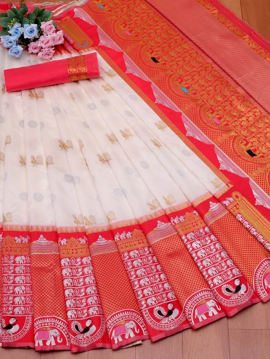 Georgette border and hevay pallu are plain blouse having sleeve border desing saree uploaded by DHANANJAY CREATIONS on 6/12/2023