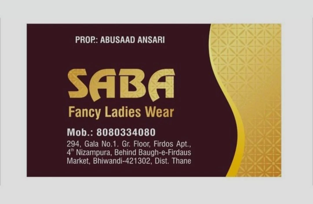 Visiting card store images of SABA FANCY