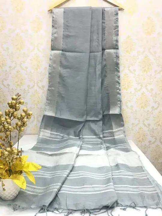 Cotton linen sarees with blouse running full size sarees 6 uploaded by Silk linen sarees on 6/12/2023