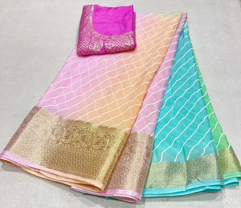 👉👉 *Pure chinon chiffon saree with banarsi boder Malti daing with lahriya beautifull saree     💃 uploaded by Gotapatti manufacturer on 6/13/2023