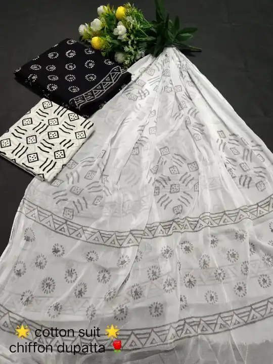 Bagru Hand block printed cotton suit with chiffon dupatta  uploaded by The print house  on 6/13/2023