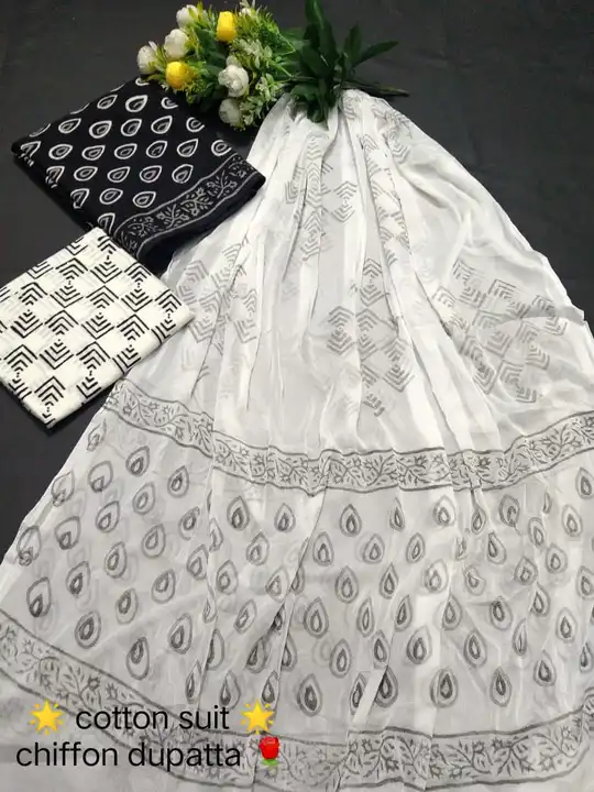 Bagru Hand block printed pure cotton suit with chiffon dupatta  uploaded by The print house  on 6/13/2023