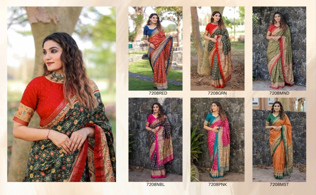 Post image *🌷Saree Collection🌷*

Ceremony that marks the beginning not only of wedding celebrations but also, lifelong togetherness! Get this beautiful dola silk saree with for upcoming traditional event🥰.

*YNF7208ONG*
*YNF7208PNK*
*YNF7208GRN*
*YNF7208BLU*
*YNF7208MND*
*YNF7208RED*

*Saree*
Saree fabric : Dola Silk
Saree work : Foil Print and Emblish Stone work with Tassels
Saree length : 5.5 meter 

*Blouse(Unstitched)*
Blouse Fabric : Dola silk
Blouse work : Foil Print Emblish With Stone work
Blouse Length : *1 Meter*

*Package Contain : Saree, Blouse,* 

Weight : 0.600 kg 

*Rate : 2000*

#patolasarees #minakarisaree #silksaree #summerwibes #ikkatsarees #stoneworksaree #sareehydrabad #emblish # #southindianfashion #southindianwedding #keralawibes #stoneworkblouse #salemshopping #sareechennai #sareecollection #trendingcollection #indianfashion #sareestyle #designerblouse #sareedraping