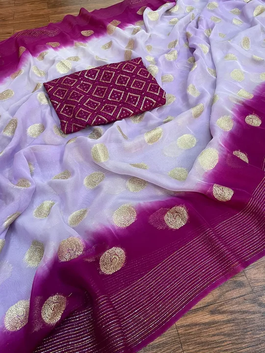 Viscose weaving Georgette saree with embroidery work blouse uploaded by Suyukti fab on 6/13/2023