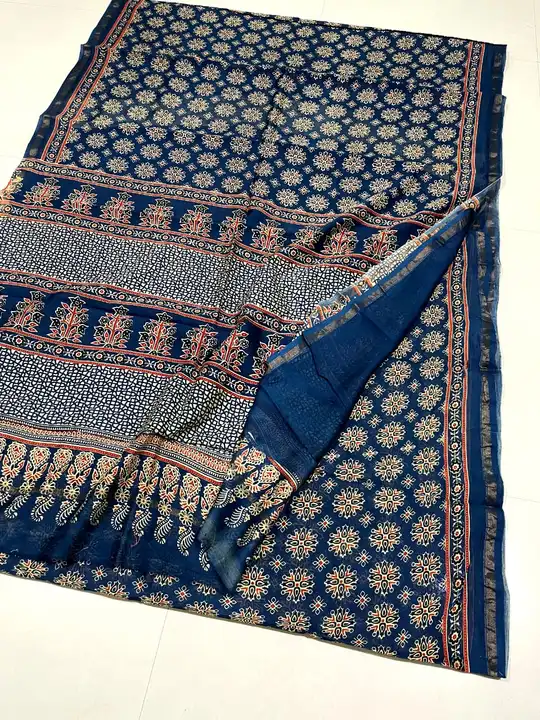 _Beautiful hand block fancy "ajrakh printed” soft silk sare uploaded by Chanderi handloom saree on 6/13/2023