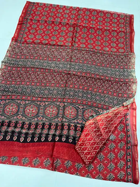 _Beautiful hand block fancy "ajrakh printed” soft silk sare uploaded by Chanderi handloom saree on 6/13/2023