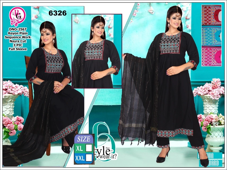 Nayra Kurti with pant and dupatta (6326) uploaded by business on 6/13/2023