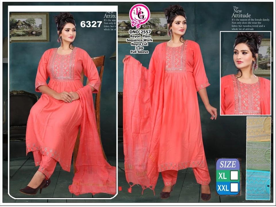 Nayra Kurta with dupatta and pant (6327) uploaded by business on 6/13/2023