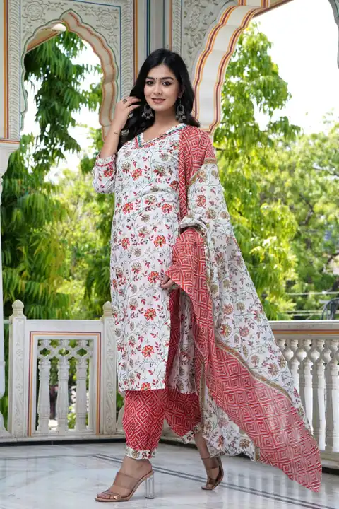 Cotton kurti with afgani pant and duptta  uploaded by business on 6/14/2023