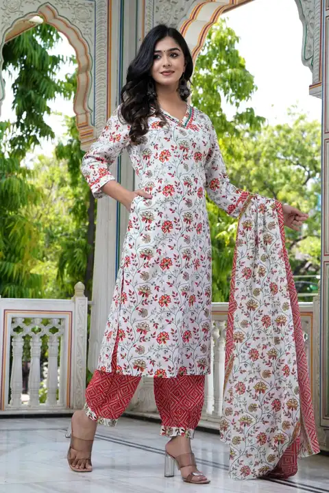 Cotton kurti with afgani pant and duptta  uploaded by Diyanka Textile on 6/14/2023
