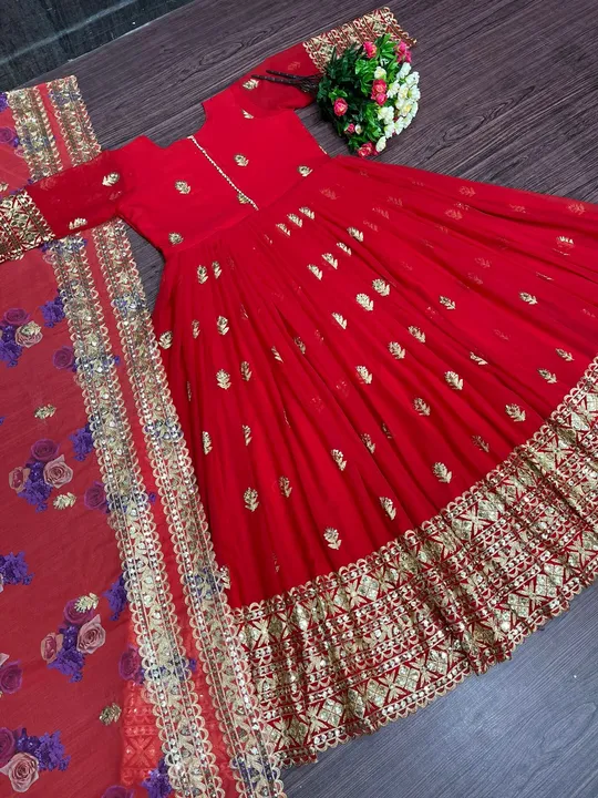 NEW PARTY WEAR RED HOT GEORGETTE GOWN WITH WORK DUPATTA uploaded by Shreeji fashion on 6/14/2023