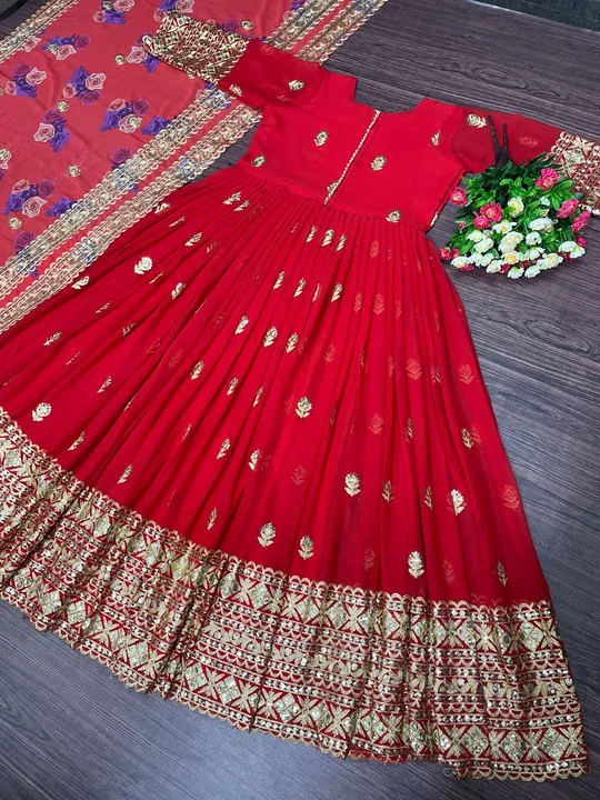 NEW PARTY WEAR RED HOT GEORGETTE GOWN WITH WORK DUPATTA uploaded by Shreeji fashion on 6/14/2023