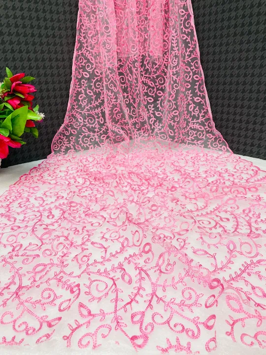Pink Embroidery Work Women Fancy Net Dupatta  uploaded by Miss Lady Fashion on 6/14/2023