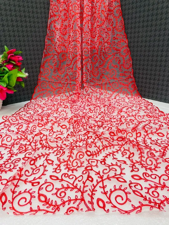 Red Embroidery Work Women Fancy Net Dupatta  uploaded by Miss Lady Fashion on 6/14/2023